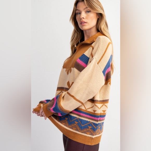 #034 Easel MULTI COLOR PATTERN KNIT SWEATER - Picture 4 of 5